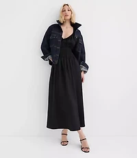 Ruffle Tie Neck Smocked Midi Dress