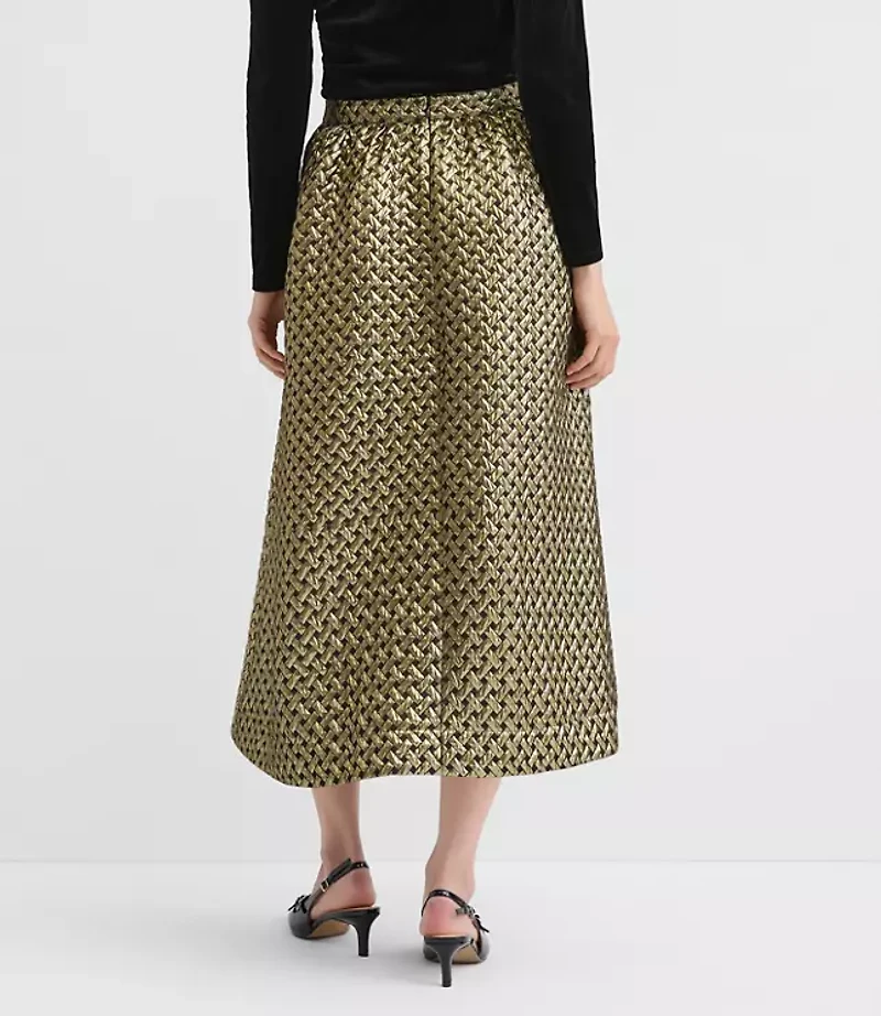 Metallic Jacquard Midi Pocket Skirt