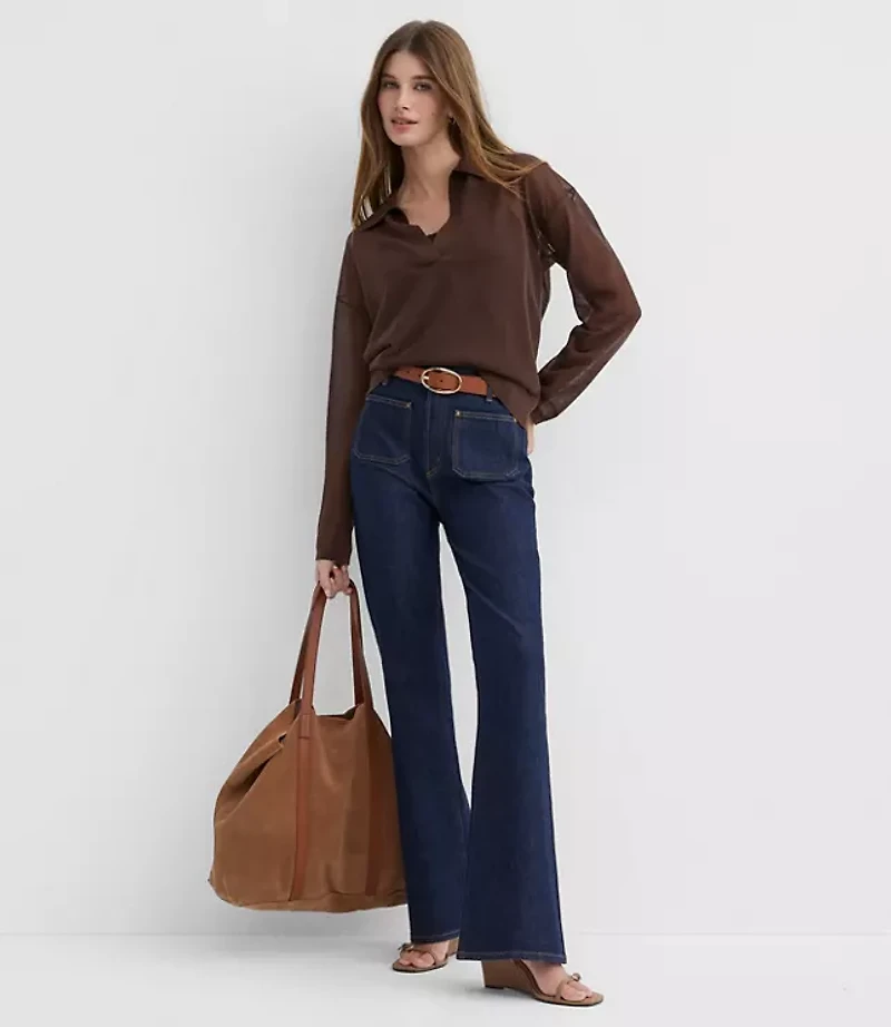 Sheer Collared Split Neck Sweater