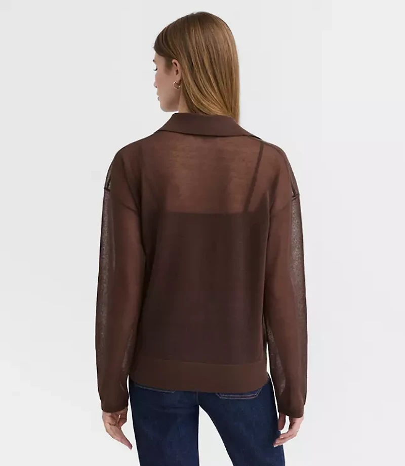 Sheer Collared Split Neck Sweater