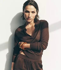 Sheer Collared Split Neck Sweater