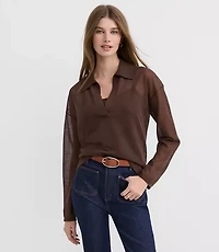 Sheer Collared Split Neck Sweater