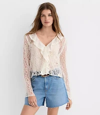 Lace Ruffle V-Neck Blouse
