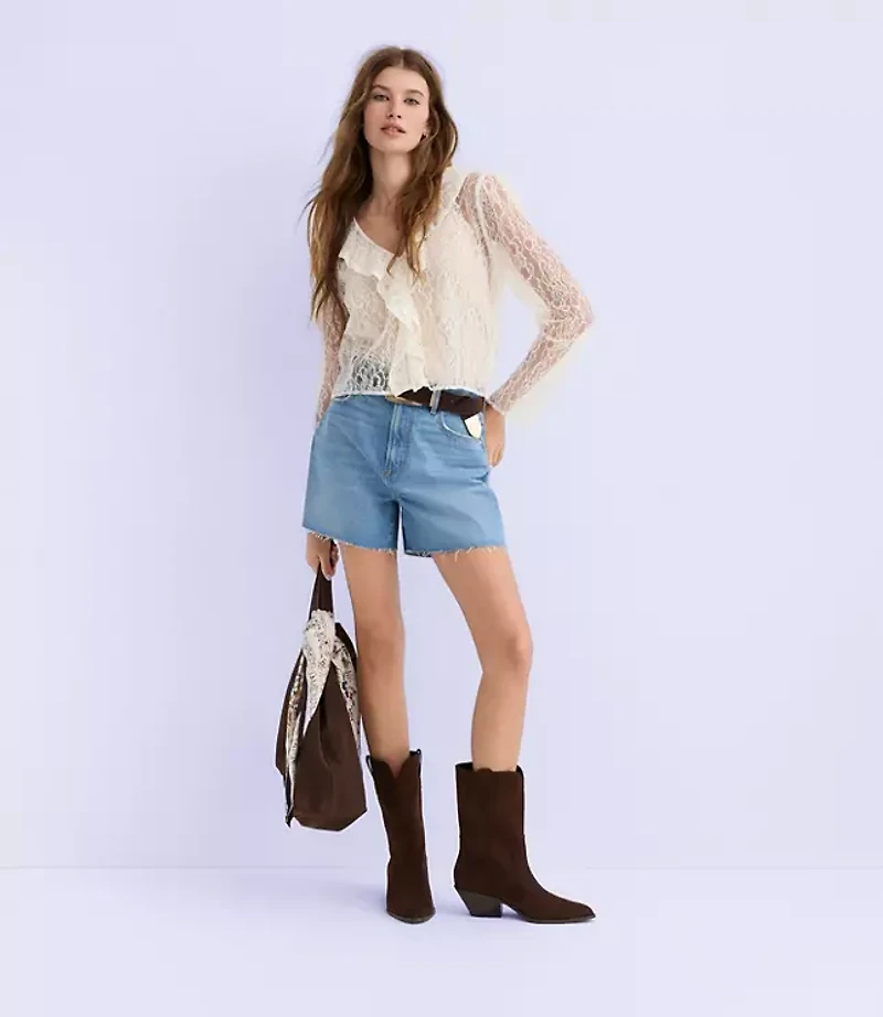 Lace Ruffle V-Neck Blouse