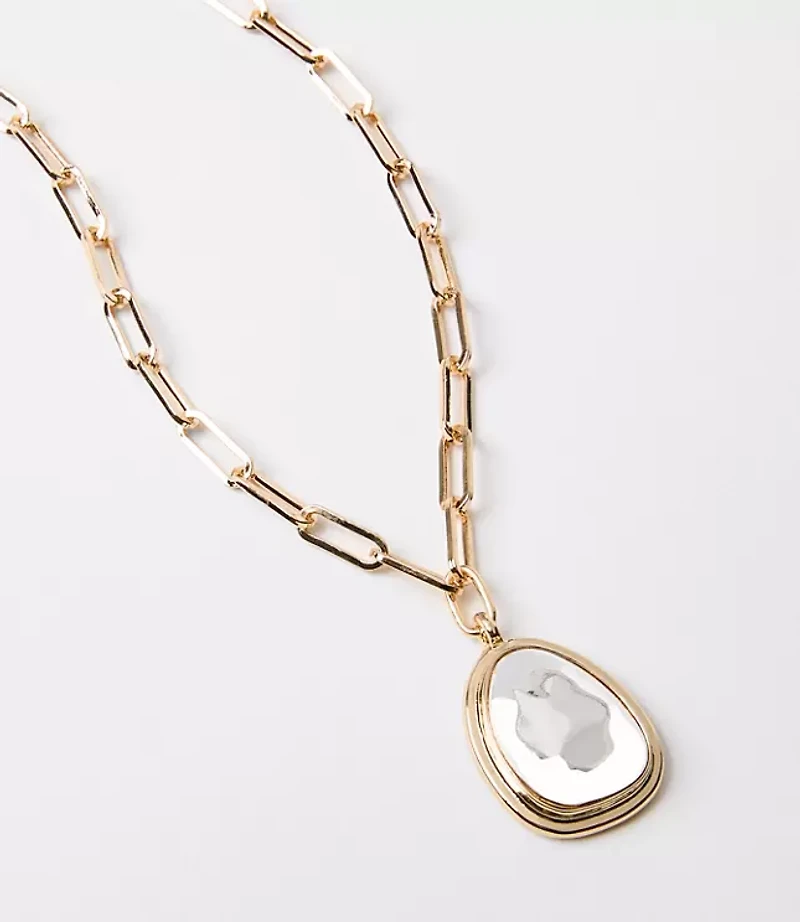 Mixed Metal Chunky Pendant Necklace