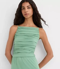 Ruched Apron Neck Midi Dress