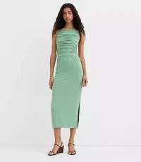 Ruched Apron Neck Midi Dress