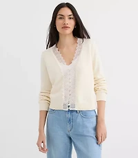 Lace Trim V-Neck Cardigan