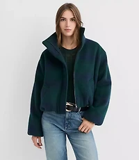 Plaid Funnel Neck Bubble Jacket