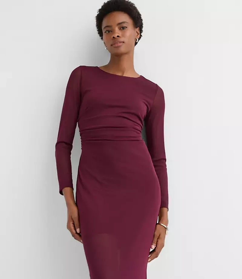 Mesh Ruched Midi Dress