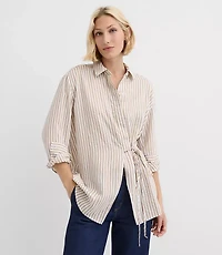 Striped Asymmetrical Side Tie Tunic Shirt