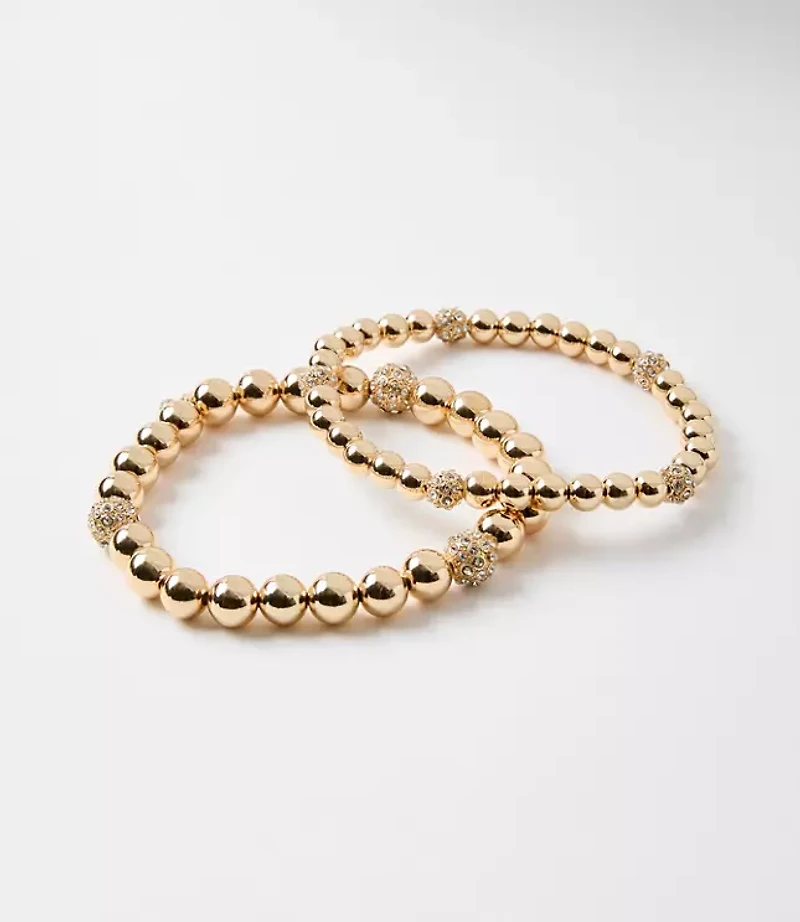 Pave Beaded Stretch Bracelet Set