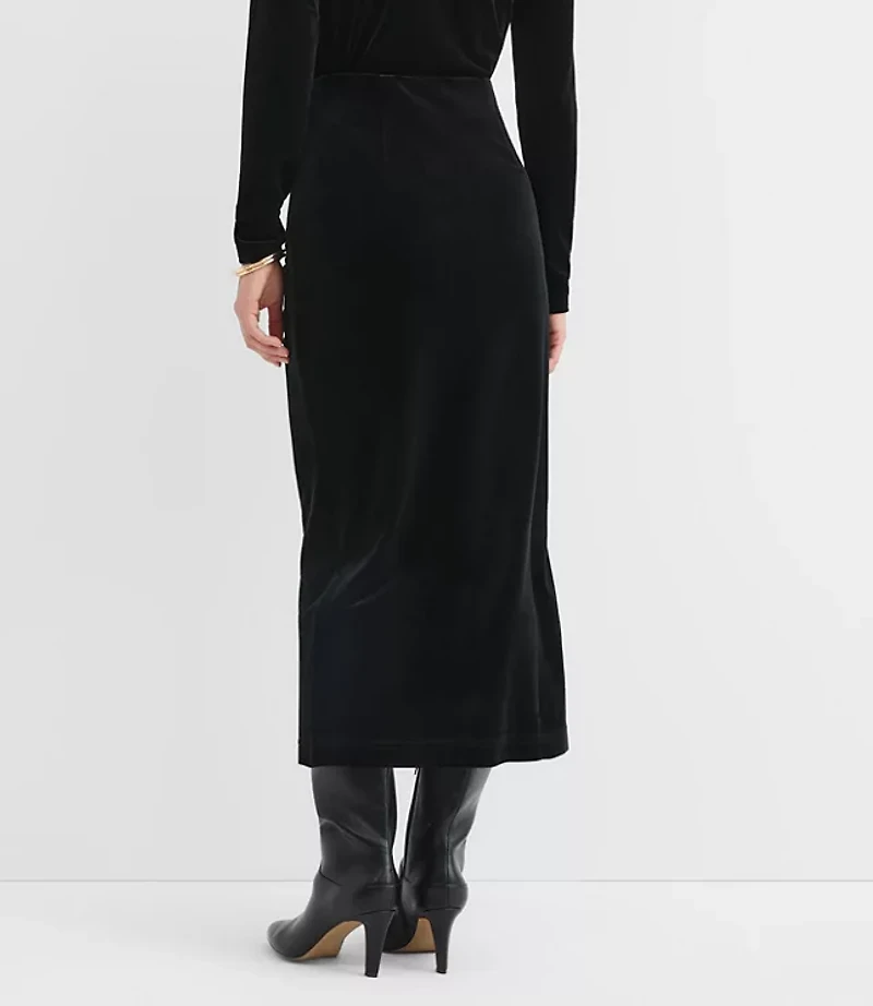 Petite Velvet Ruched Button Midi Skirt