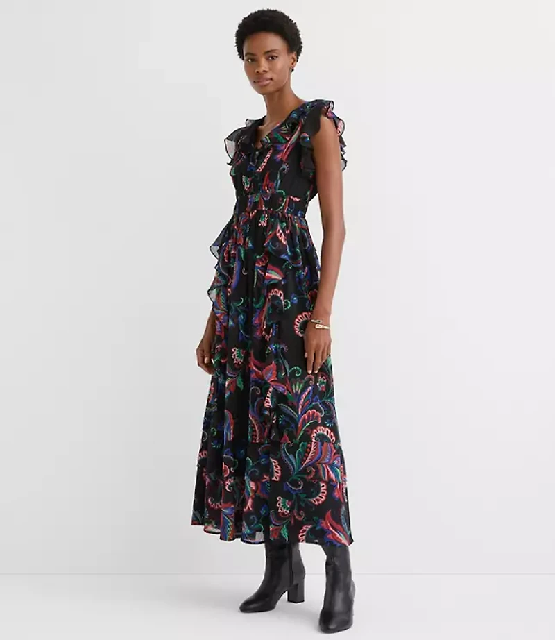 Paisley Ruffle Flounce Maxi Dress