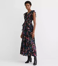 Paisley Ruffle Flounce Maxi Dress