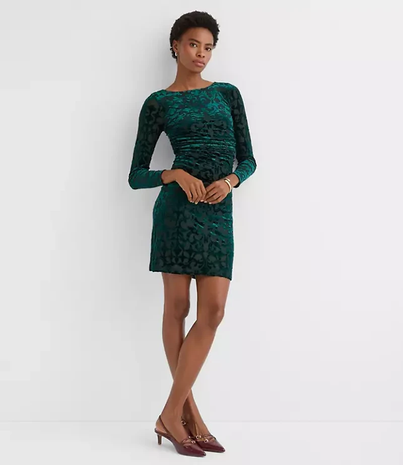 Petite Mosaic Velvet Ruched Mini Dress