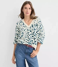Petite Spotted Ribtrim Relaxed V-Neck Sweater