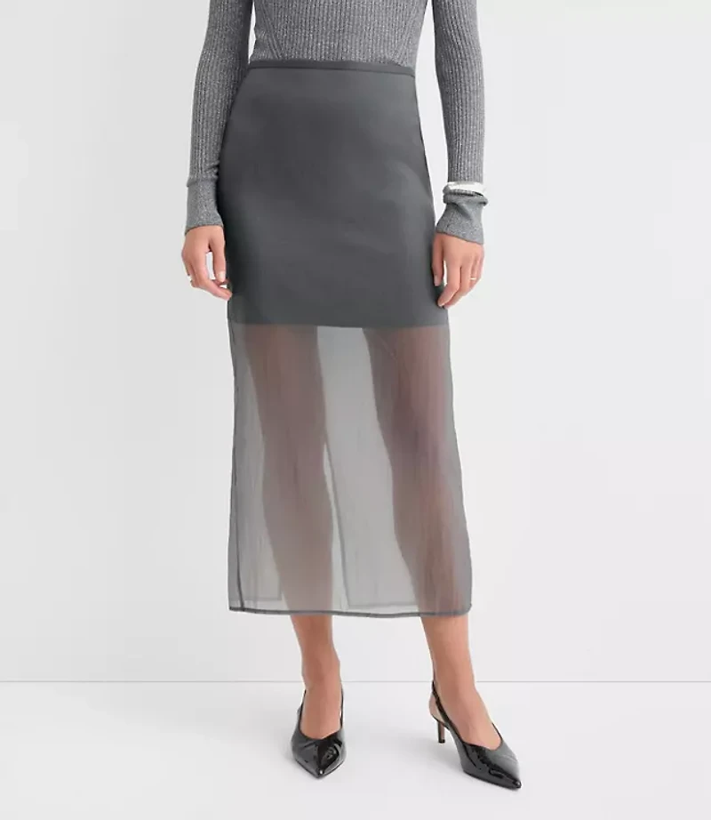 Petite Sheer Overlay Midi Skirt