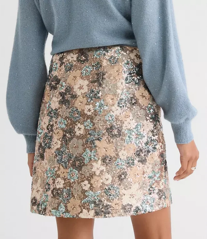 Petite Floral Sequin Mini Skirt