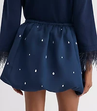 Petite Jeweled Ruched Bubble Mini Skirt