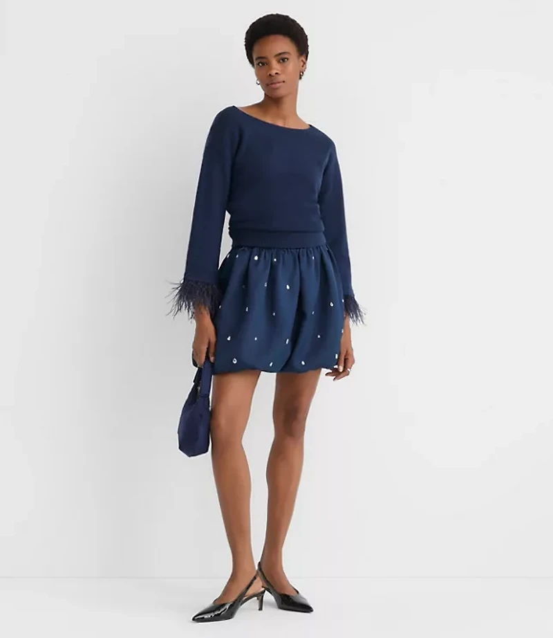 Petite Jeweled Ruched Bubble Mini Skirt