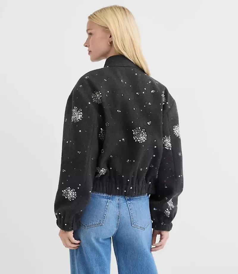 Petite Sequin Embellished Bomber Jacket