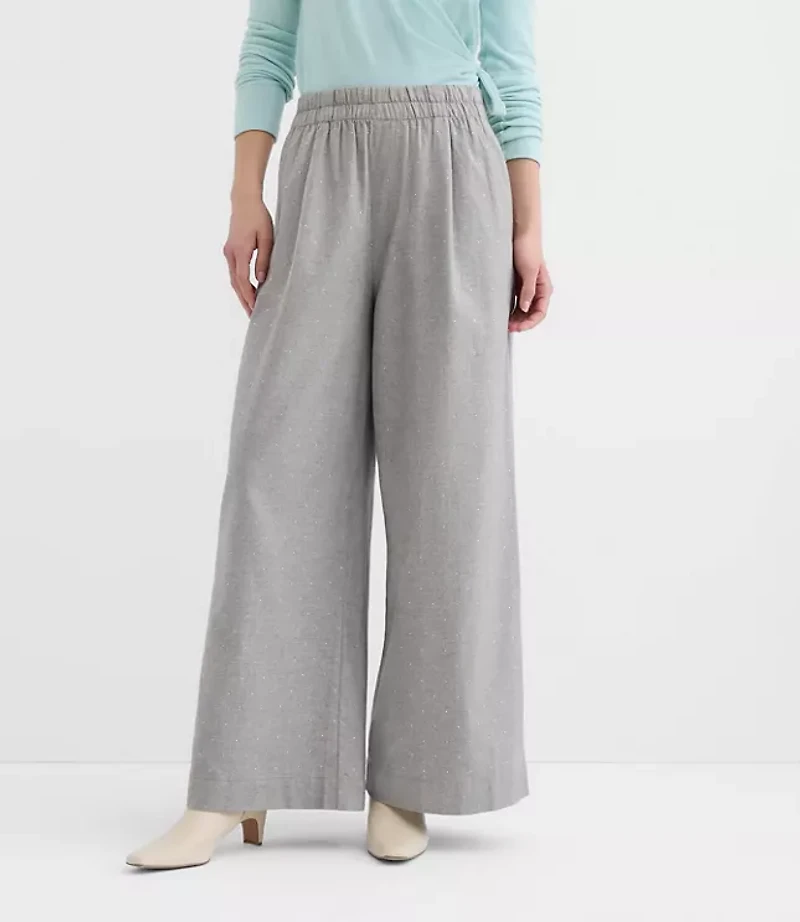Pleated Pull On Wide Leg Pants Herringbone