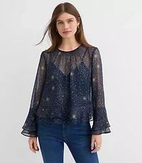 Celestial Shimmer Ruffle Peplum Blouse