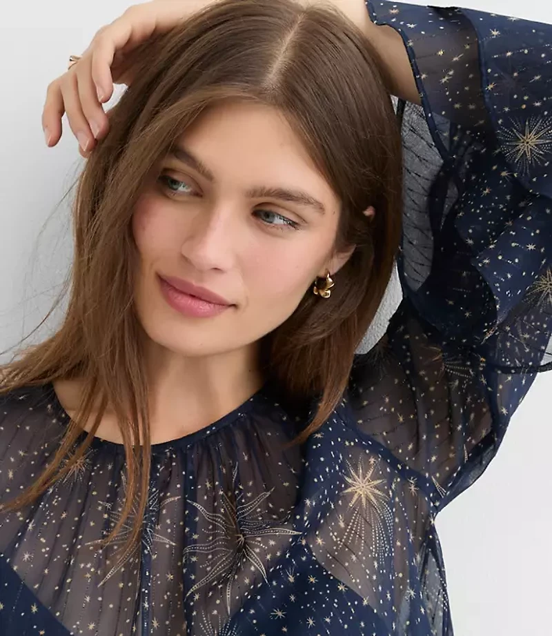 Celestial Shimmer Ruffle Peplum Blouse