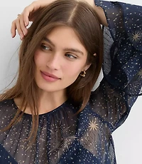 Celestial Shimmer Ruffle Peplum Blouse