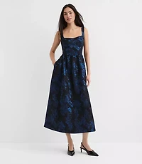 Tall Shimmer Floral Corset Seamed Midi Pocket Dress
