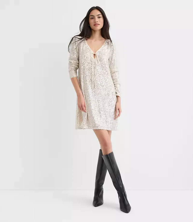 Petite Sequin Tie Keyhole Mini Dress