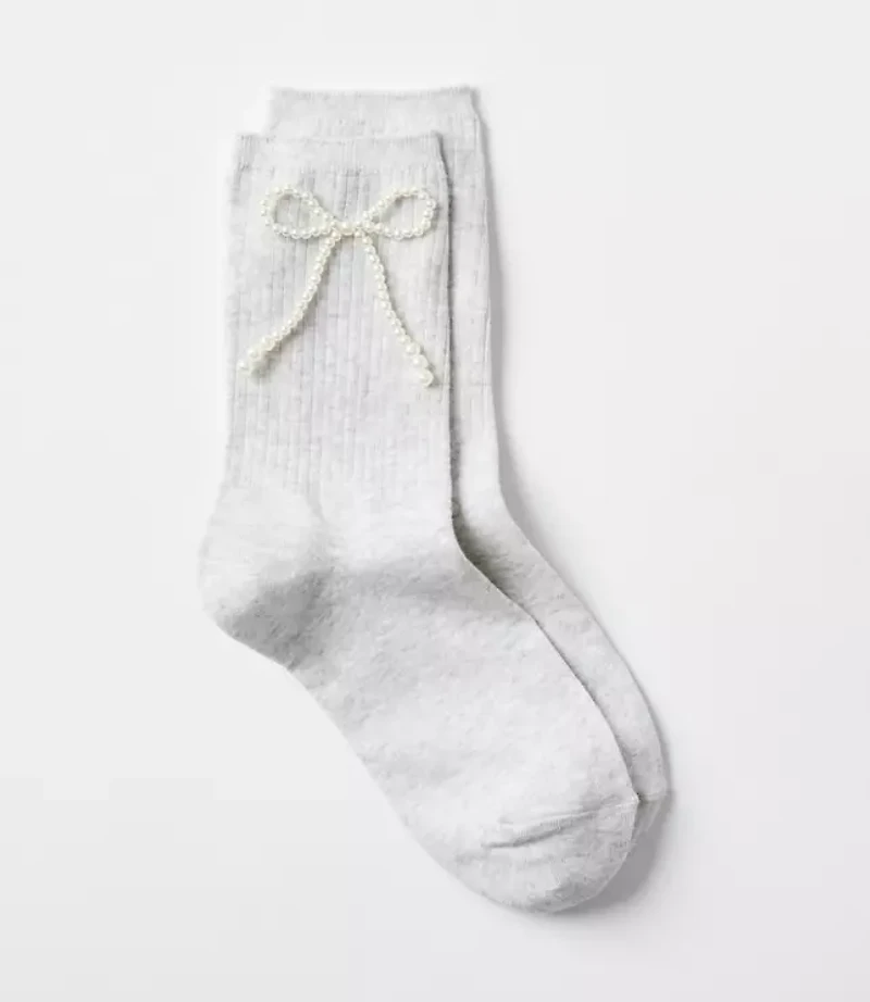 Pearlized Bow Crew Socks