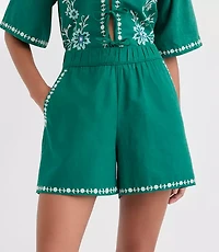 Floral Embroidered Linen Cotton Shorts