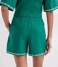 Floral Embroidered Linen Cotton Shorts