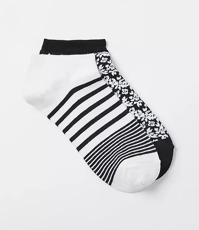 Stripe & Floral No Show Sock Set