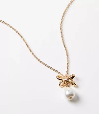 Pearlized Bow Drop Delicate Necklace