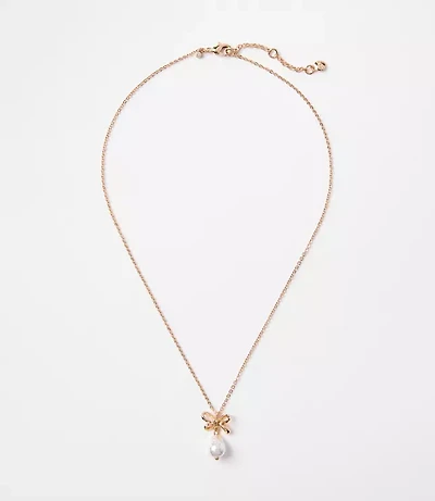 Pearlized Bow Drop Delicate Necklace
