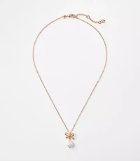 Pearlized Bow Drop Delicate Necklace