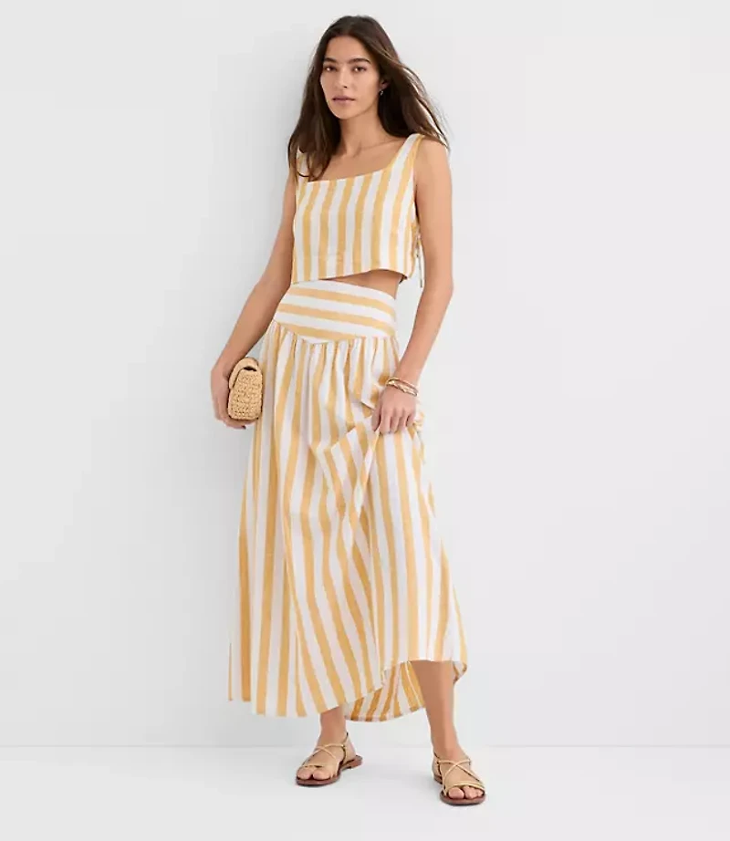 LOFT Beach Striped Linen Cotton Maxi Skirt