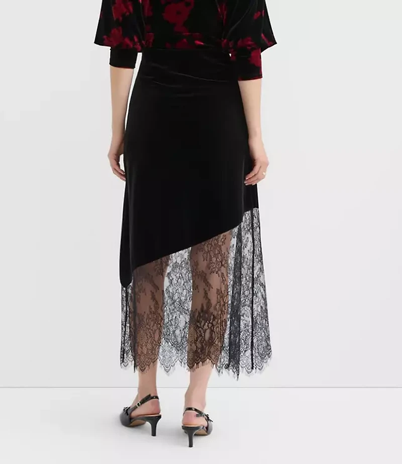 Petite Chantilly Lace Velvet Bias Midi Skirt