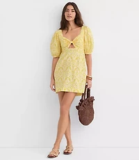 LOFT Beach Ikat Linen Cotton Cutout Mini Dress