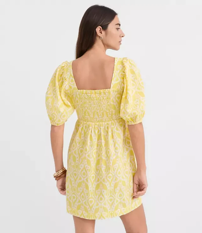 LOFT Beach Ikat Linen Cotton Cutout Mini Dress