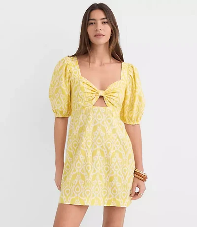 LOFT Beach Ikat Linen Cotton Cutout Mini Dress