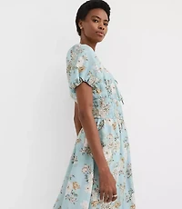 Floral Ruffle Tie Neck Smocked Midi Dress
