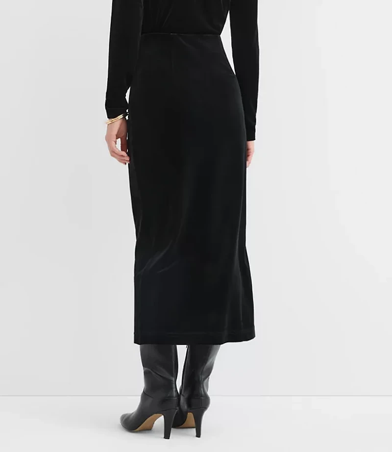 Tall Velvet Ruched Button Midi Skirt