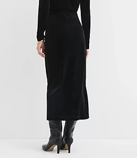 Tall Velvet Ruched Button Midi Skirt
