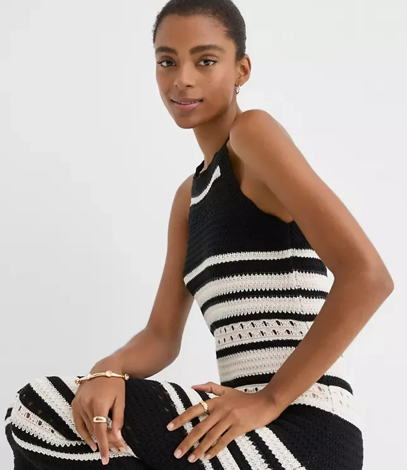LOFT Beach Striped Crochet Halter Maxi Dress