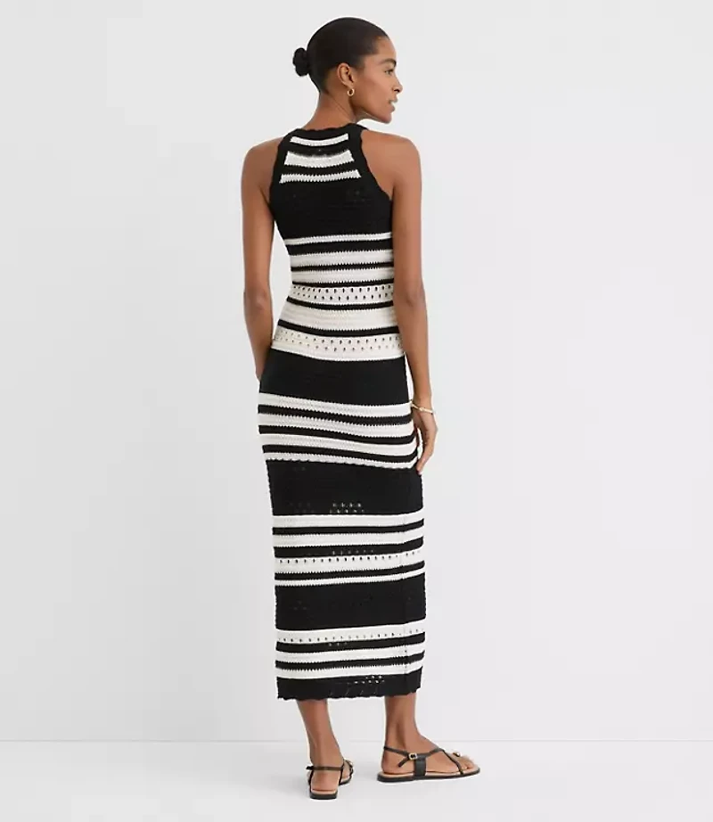 LOFT Beach Striped Crochet Halter Maxi Dress