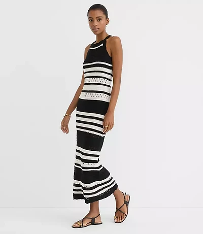 LOFT Beach Striped Crochet Halter Maxi Dress